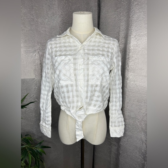 Rails Women’s Button-Down Sheer Gingham Burnout Tie-Front Shirt White Sz S - Picture 1 of 13